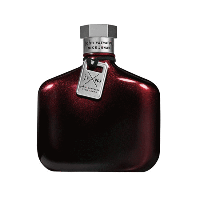 赤茶色のシグニチャーの横長のボトル、肩から首へ細くなりトップには燻したシルバートップ
